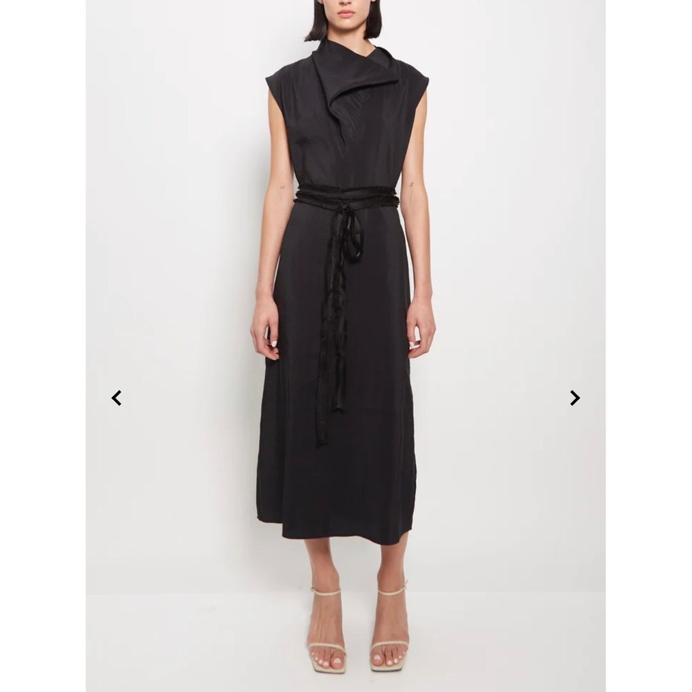 Toteme Folded-Neck Dress Womens 34 US 2 Black Sleeveless Viscose Midi Minimalist